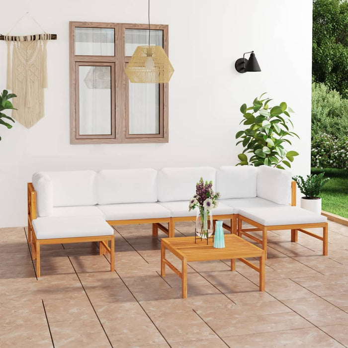 7-tlg. Garten-Lounge-Set mit Creme Kissen Massivholz Teak