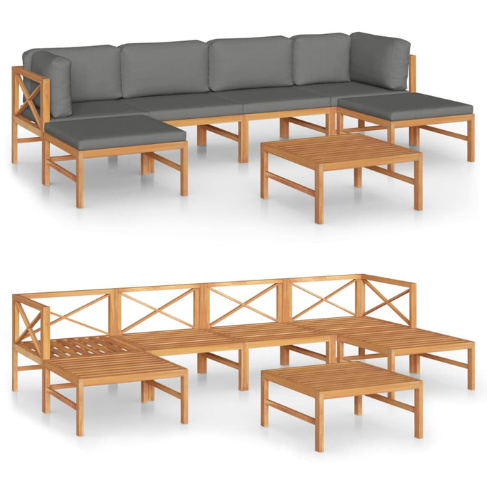 7-tlg. Garten-Lounge-Set mit Grauen Kissen Massivholz Teak