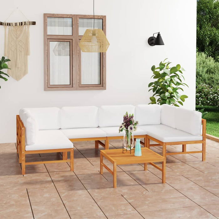 7-tlg. Garten-Lounge-Set mit Creme Kissen Massivholz Teak