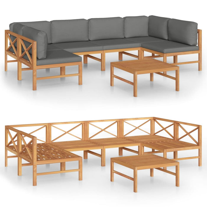 7-tlg. Garten-Lounge-Set mit Grauen Kissen Massivholz Teak