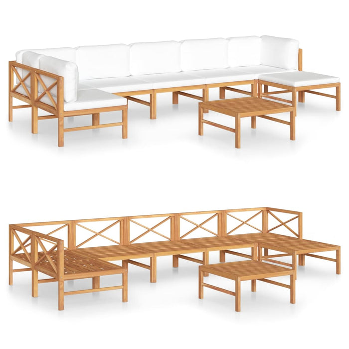 8-tlg. Garten-Lounge-Set mit Creme Kissen Massivholz Teak