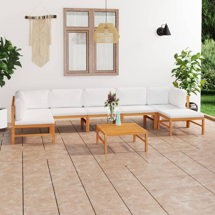 8-tlg. Garten-Lounge-Set mit Creme Kissen Massivholz Teak