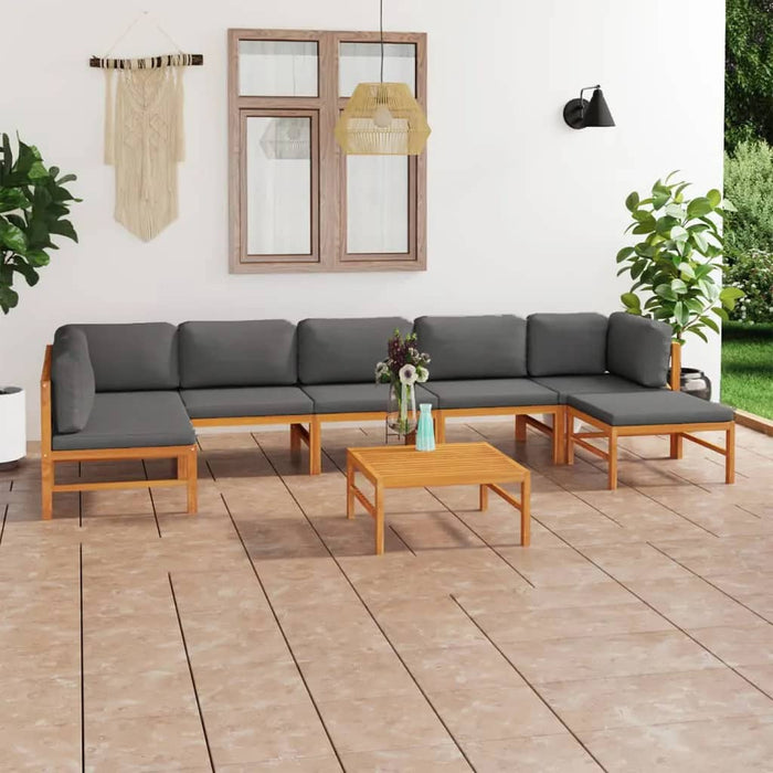 8-tlg. Garten-Lounge-Set mit Grauen Kissen Massivholz Teak