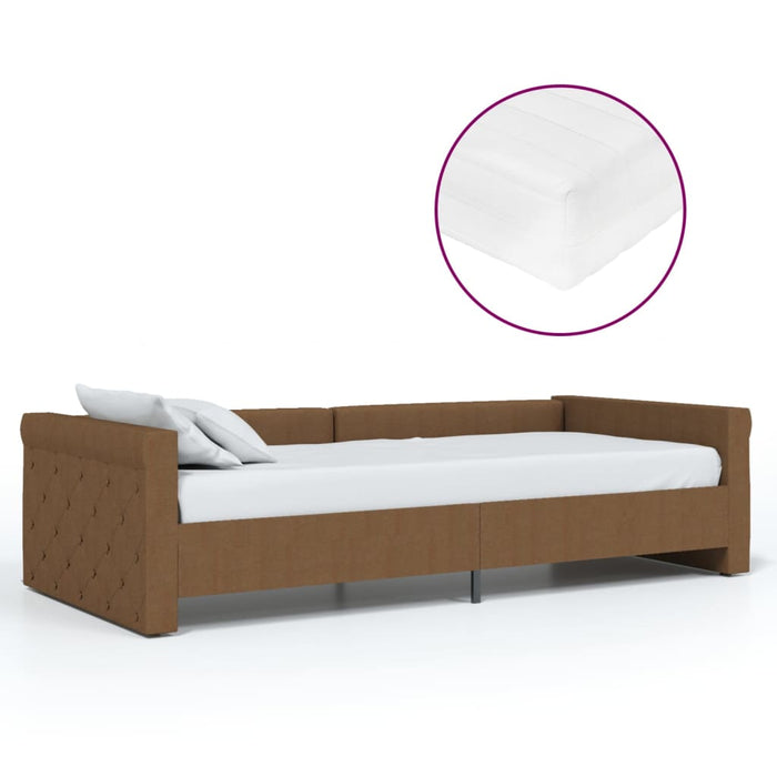 Tagesbett mit Matratze USB Braun Stoff 90x200 cm