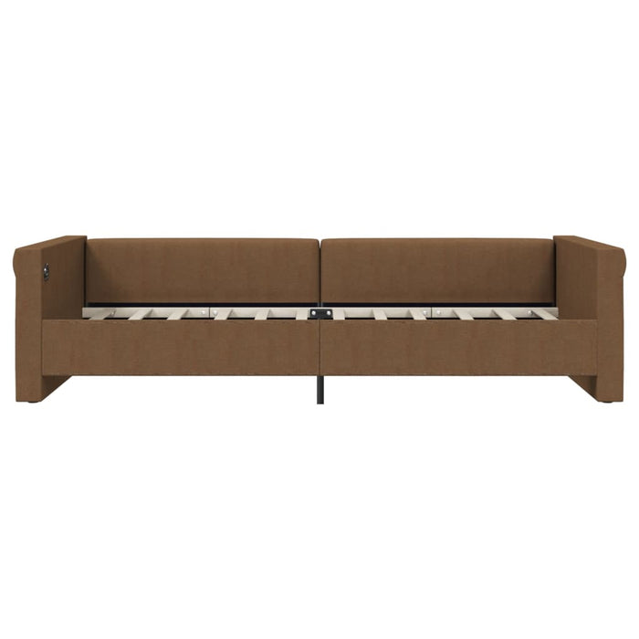 Tagesbett mit Matratze USB Braun Stoff 90x200 cm