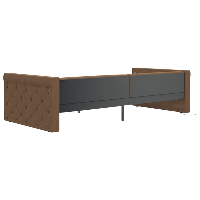 Tagesbett mit Matratze USB Braun Stoff 90x200 cm