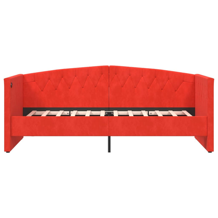 Tagesbett mit Matratze USB Weinrot Samt 90x200 cm
