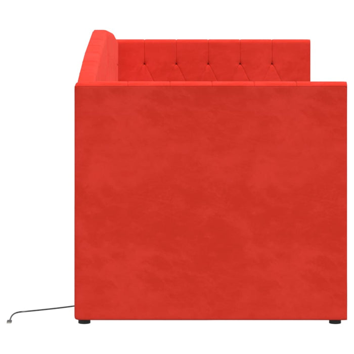 Tagesbett mit Matratze USB Weinrot Samt 90x200 cm