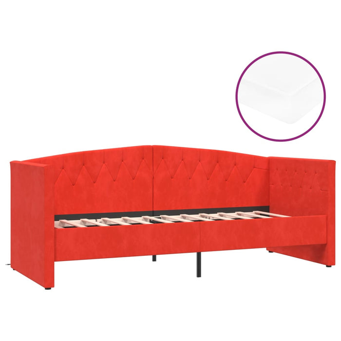 Tagesbett mit Matratze USB Weinrot Samt 90x200 cm