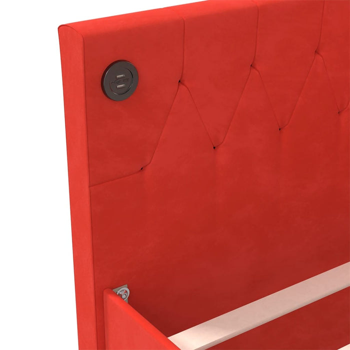 Tagesbett mit Matratze USB Weinrot Samt 90x200 cm