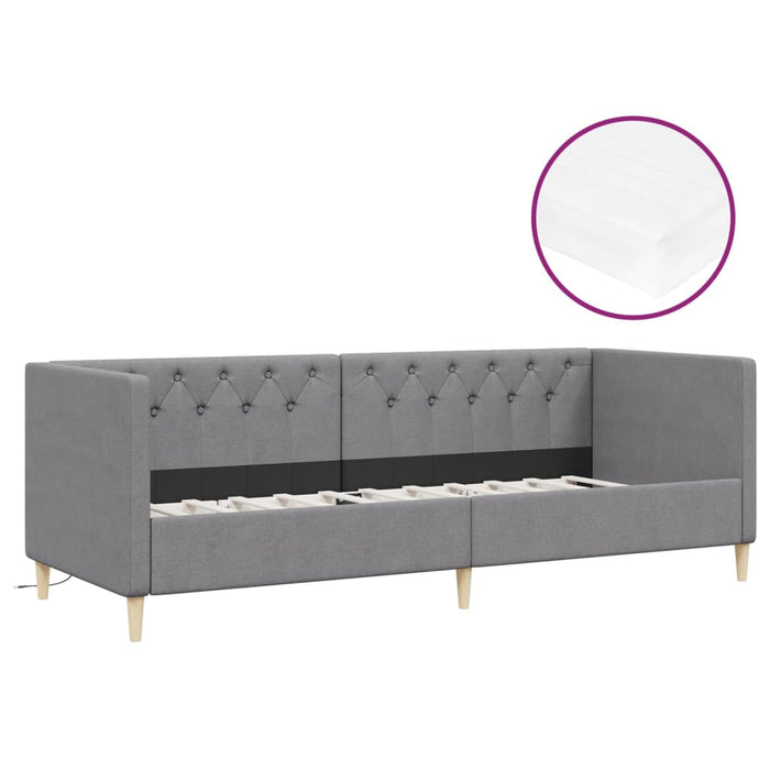 Tagesbett mit Matratze USB Hellgrau Stoff 90x200 cm
