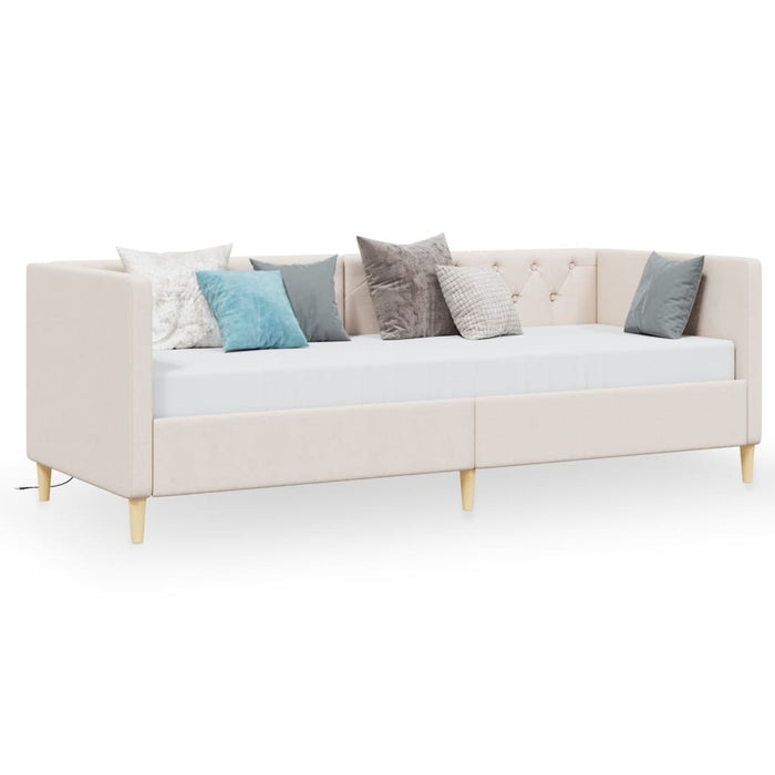 Tagesbett mit Matratze USB Creme Stoff 90x200 cm