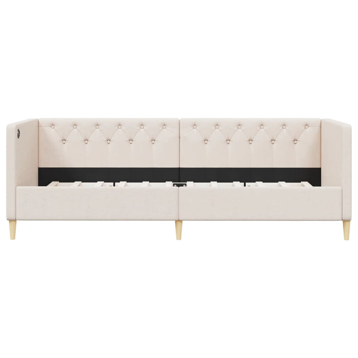 Tagesbett mit Matratze USB Creme Stoff 90x200 cm