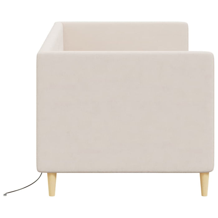 Tagesbett mit Matratze USB Creme Stoff 90x200 cm