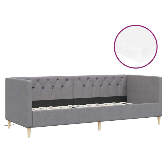 Tagesbett mit Matratze USB Hellgrau Stoff 90x200 cm