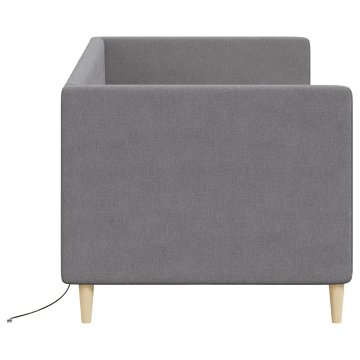 Tagesbett mit Matratze USB Hellgrau Stoff 90x200 cm