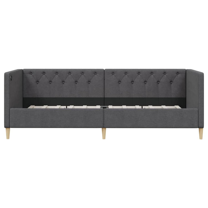 Tagesbett mit Matratze USB Dunkelgrau Stoff 90x200 cm