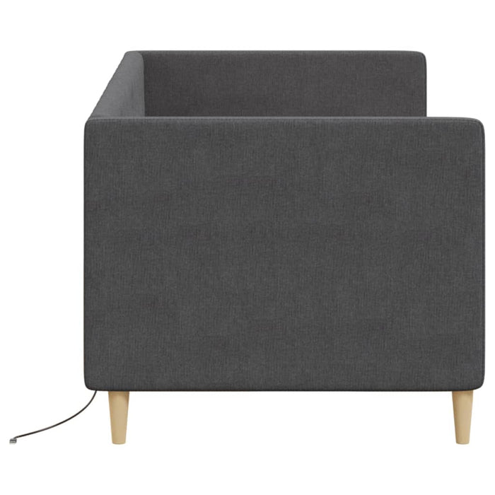Tagesbett mit Matratze USB Dunkelgrau Stoff 90x200 cm