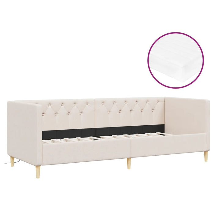 Tagesbett mit Matratze USB Creme Stoff 90x200 cm