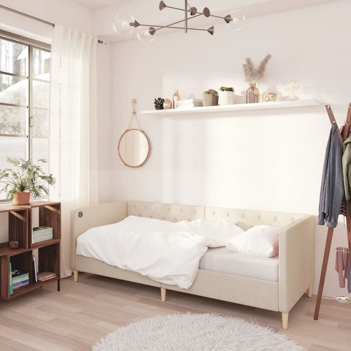 Tagesbett mit Matratze USB Creme Stoff 90x200 cm