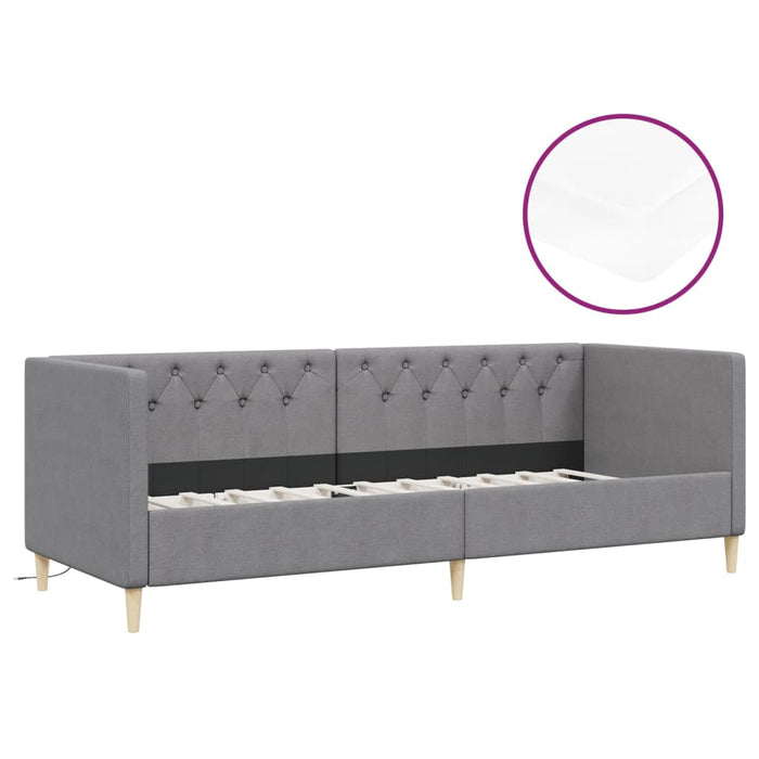 Tagesbett mit Matratze USB Hellgrau Stoff 90x200 cm