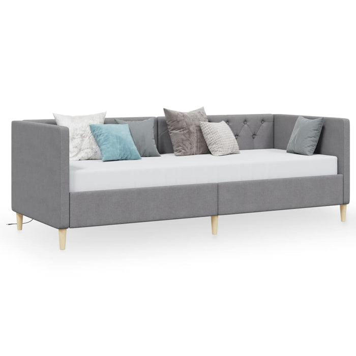 Tagesbett mit Matratze USB Hellgrau Stoff 90x200 cm