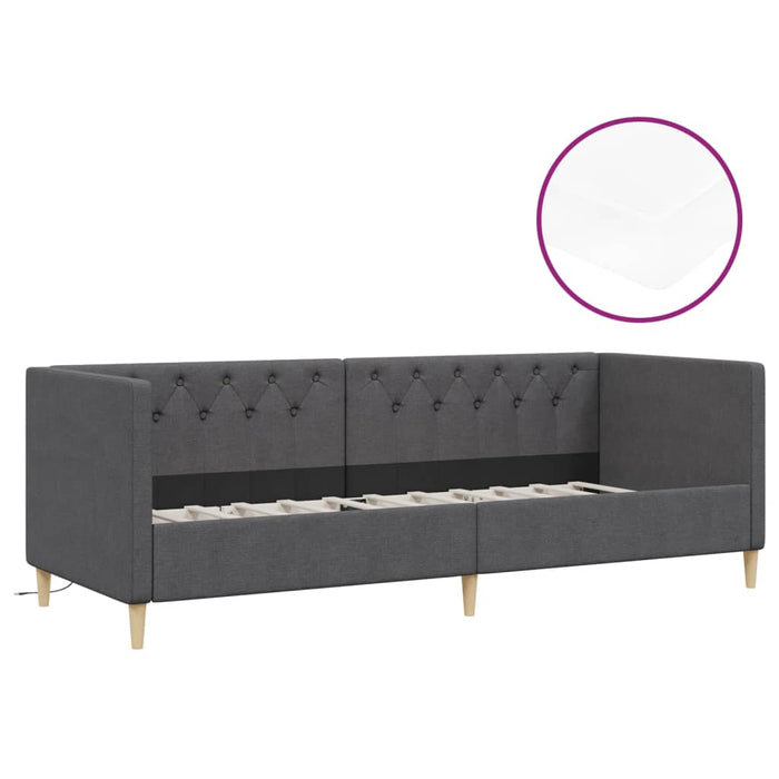 Tagesbett mit Matratze USB Dunkelgrau Stoff 90x200 cm