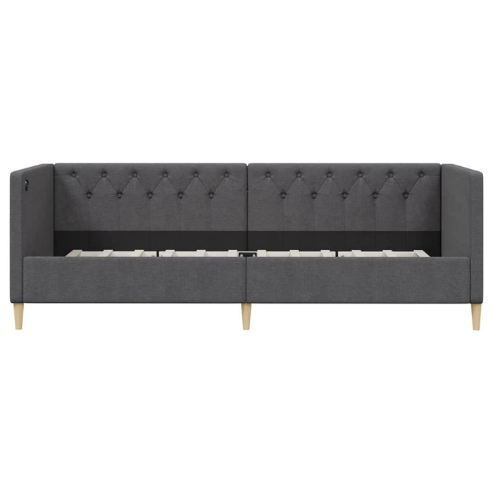 Tagesbett mit Matratze USB Dunkelgrau Stoff 90x200 cm
