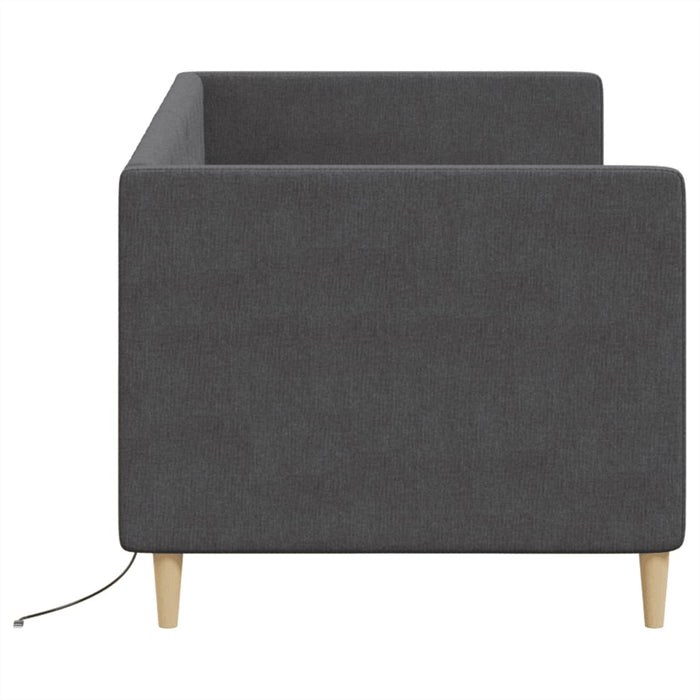Tagesbett mit Matratze USB Dunkelgrau Stoff 90x200 cm