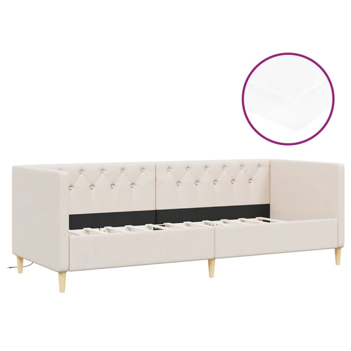 Tagesbett mit Matratze USB Creme Stoff 90x200 cm