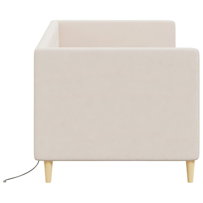 Tagesbett mit Matratze USB Creme Stoff 90x200 cm