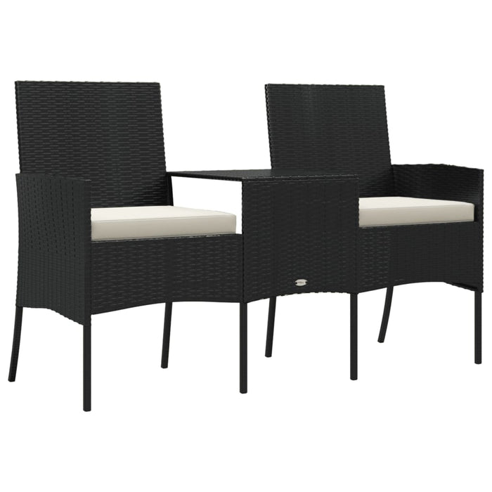 2-Sitzer-Gartensofa mit Teetisch Poly Rattan Schwarz