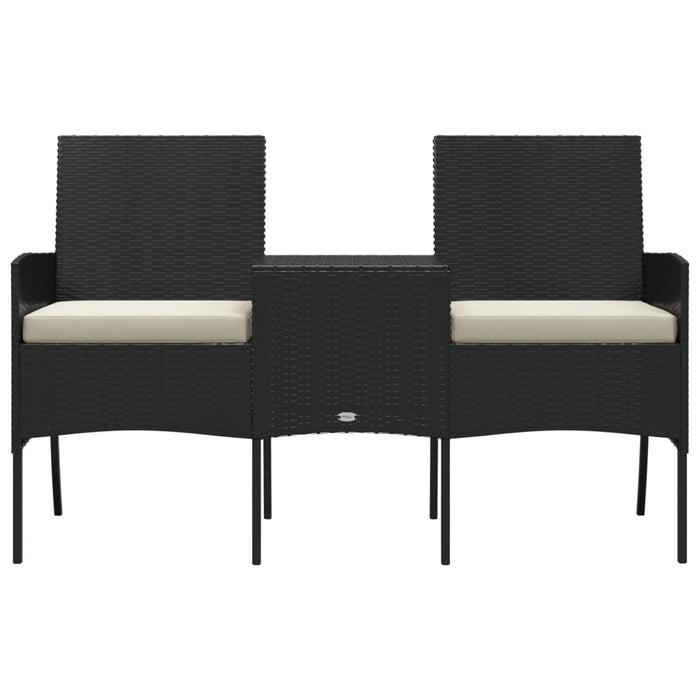 2-Sitzer-Gartensofa mit Teetisch Poly Rattan Schwarz