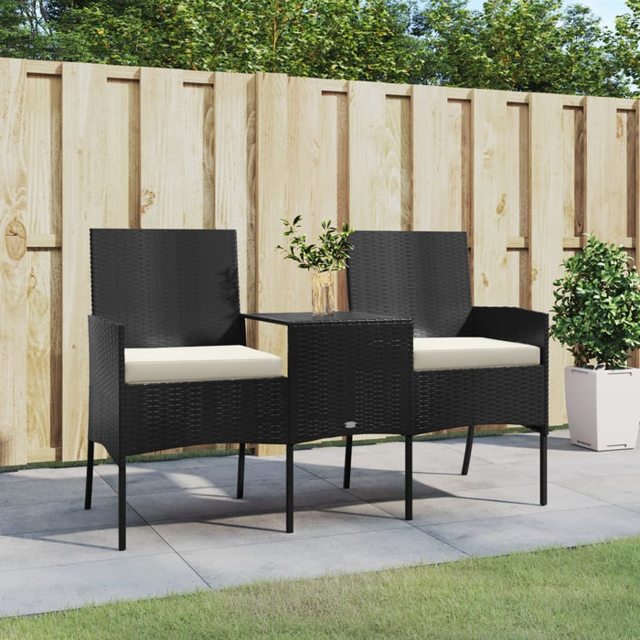2-Sitzer-Gartensofa mit Teetisch Poly Rattan Schwarz