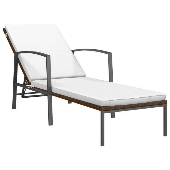 Sun lounger with cushion poly rattan brown