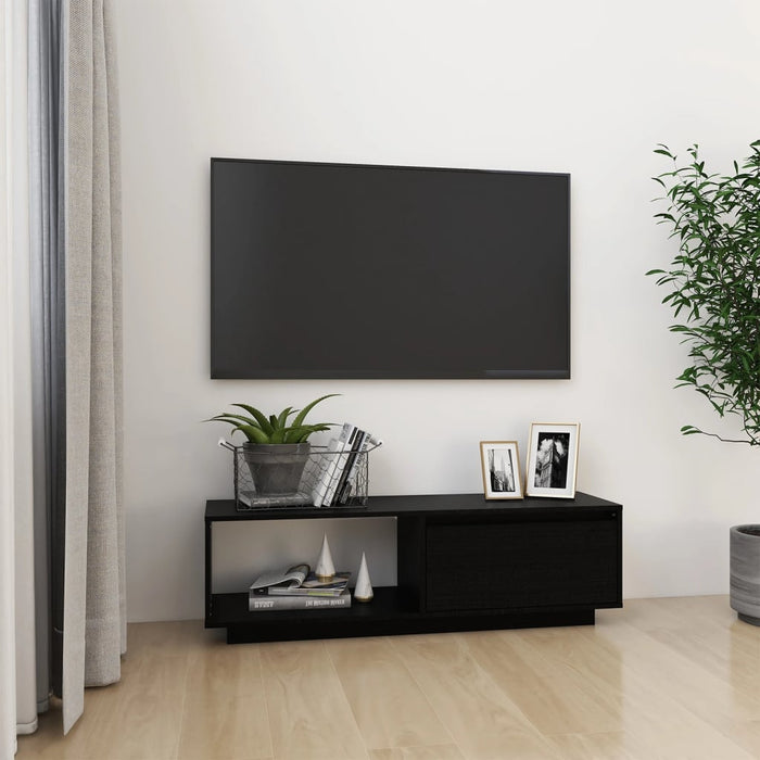 TV-Schrank Schwarz 110x30x33,5 cm Massivholz Kiefer