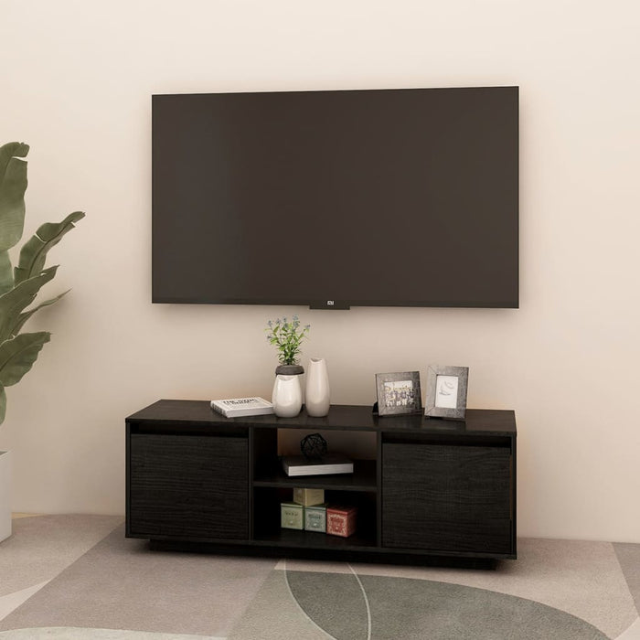 TV cabinet black 110x30x40 cm solid pine wood