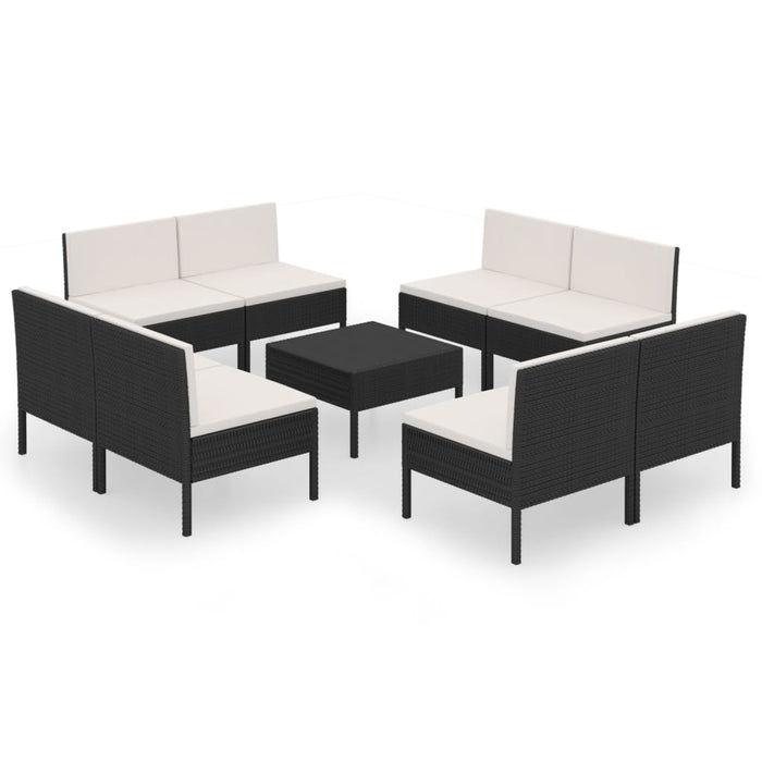 9-tlg. Garten-Lounge-Set mit Auflagen Poly Rattan Schwarz
