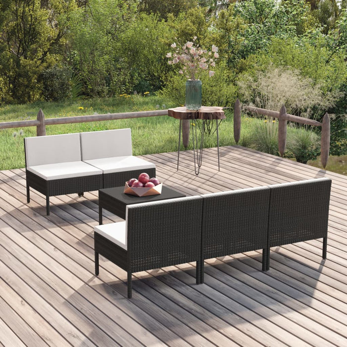 6-tlg. Garten-Lounge-Set mit Auflagen Poly Rattan Schwarz