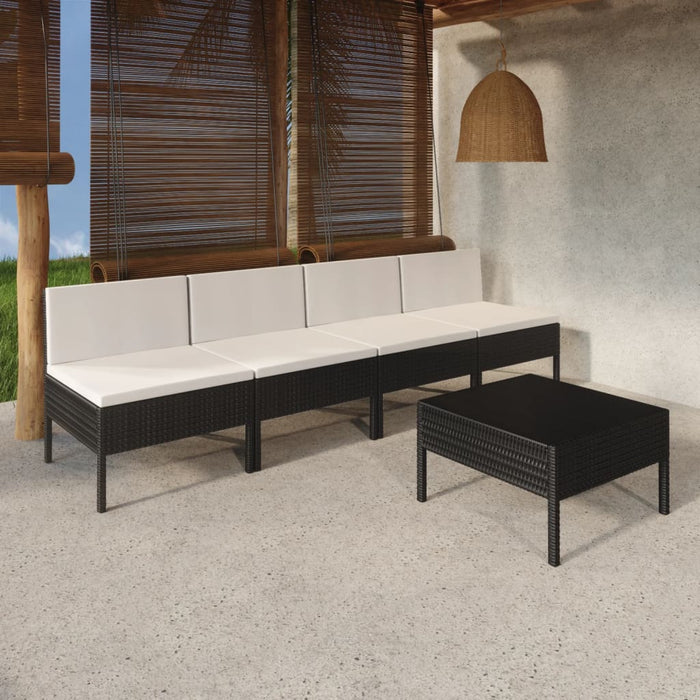 5-tlg. Garten-Lounge-Set mit Auflagen Poly Rattan Schwarz