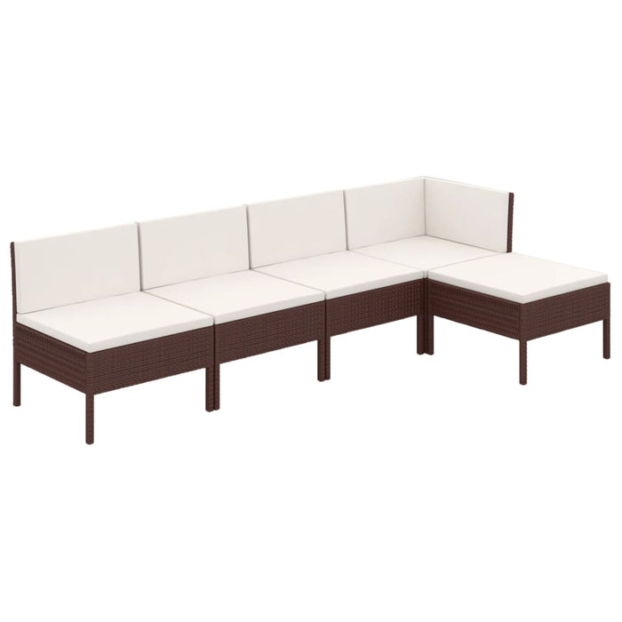 5-tlg. Garten-Lounge-Set mit Auflagen Poly Rattan Braun