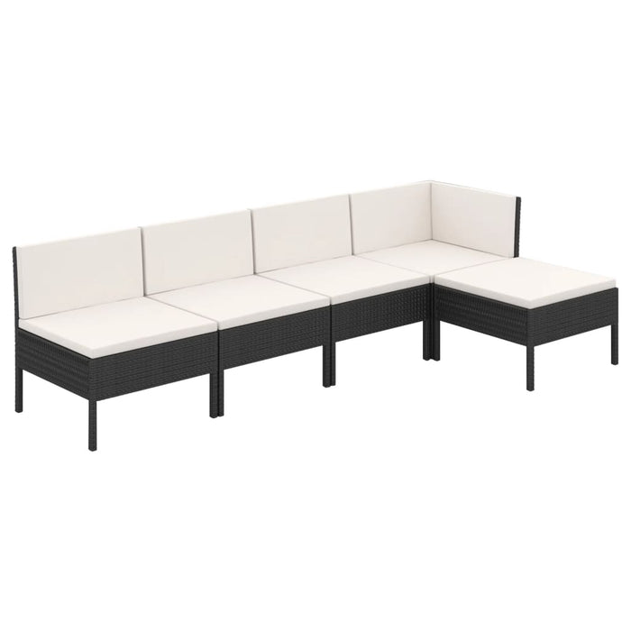 5-tlg. Garten-Lounge-Set mit Auflagen Poly Rattan Schwarz