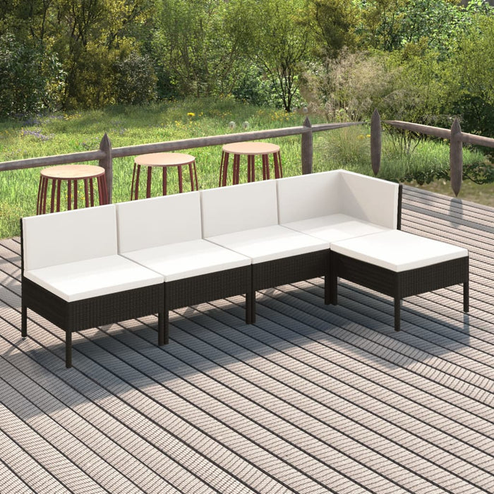 5-tlg. Garten-Lounge-Set mit Auflagen Poly Rattan Schwarz