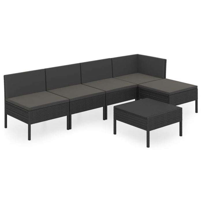 6-tlg. Garten-Lounge-Set mit Auflagen Poly Rattan Schwarz
