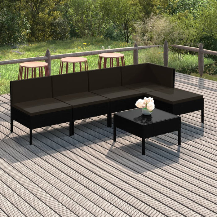 6-tlg. Garten-Lounge-Set mit Auflagen Poly Rattan Schwarz