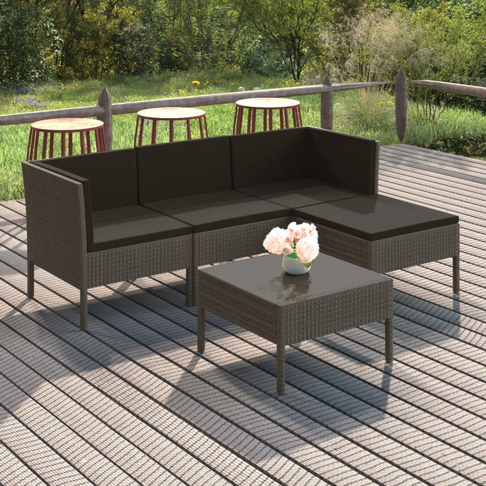 5 pcs. Garden lounge set with cushions poly rattan gray