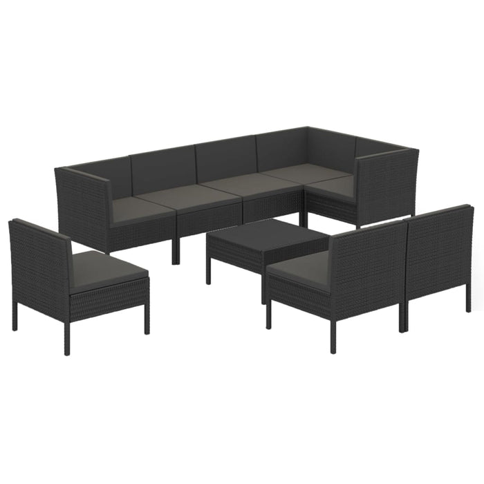9-tlg. Garten-Lounge-Set mit Auflagen Poly Rattan Schwarz