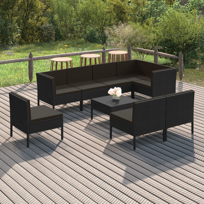 9-tlg. Garten-Lounge-Set mit Auflagen Poly Rattan Schwarz
