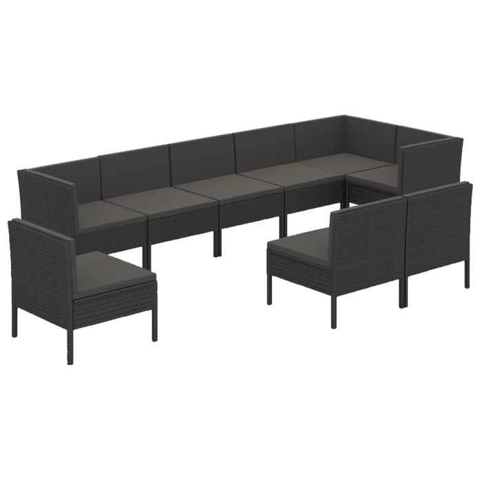 9-tlg. Garten-Lounge-Set mit Auflagen Poly Rattan Schwarz