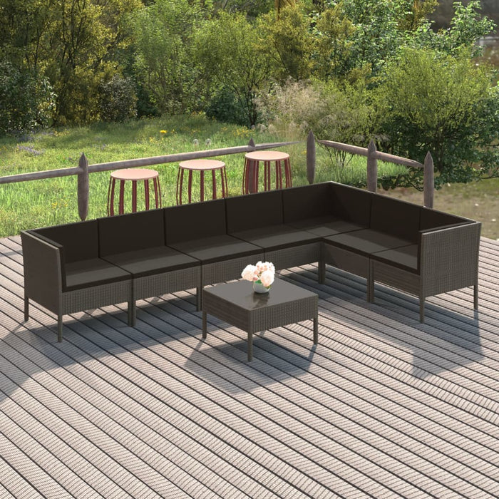 8-tlg. Garten-Lounge-Set mit Auflagen Poly Rattan Grau